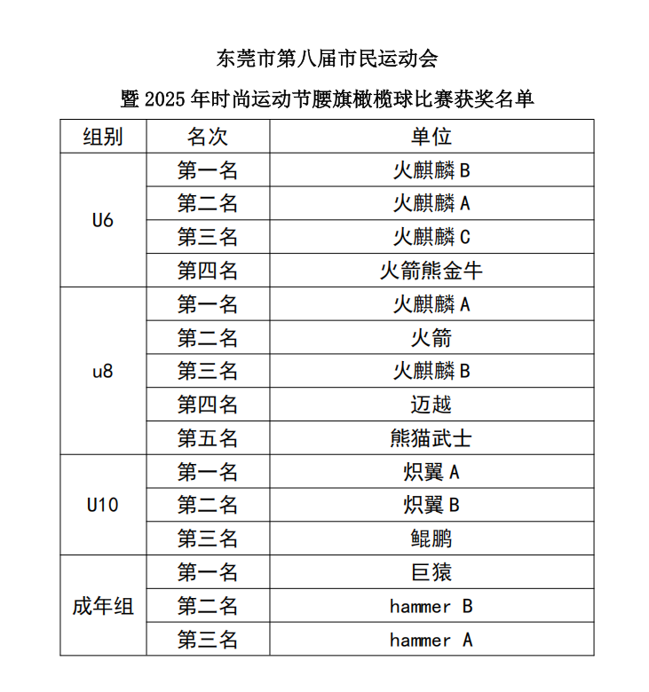 东莞市第八届市民运动会暨2025年时尚运动节腰旗橄榄球比赛落幕