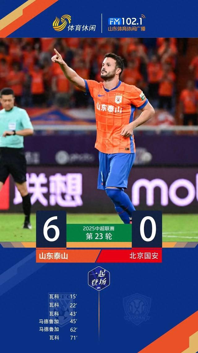 泰山队6-0狂胜，送北京国安队史中超最大比分失利