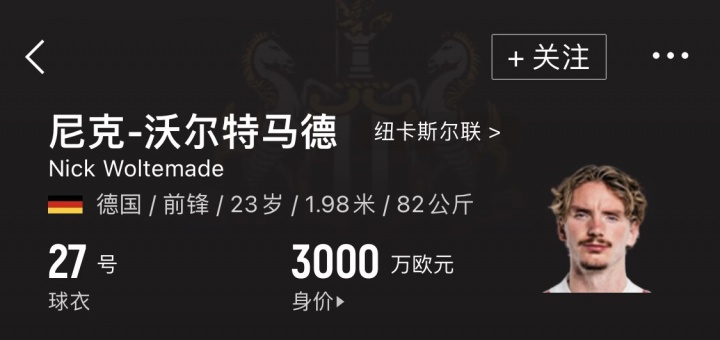 溢价2.4倍！纽卡补作业1.5亿签沃尔特马德+维萨，2人身价共6200万