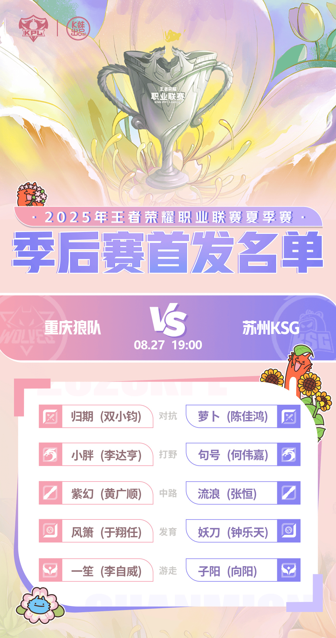 [今日首发]妖刀对阵老东家，KSG能否击败狼队完成复仇？