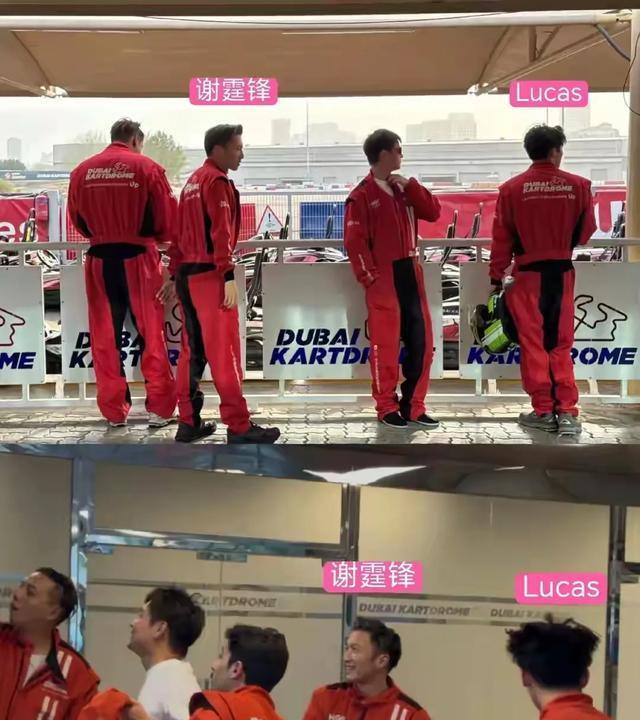 谢霆锋带大儿子迪拜玩赛车，两父子走路插口袋戴墨镜一样帅气十足