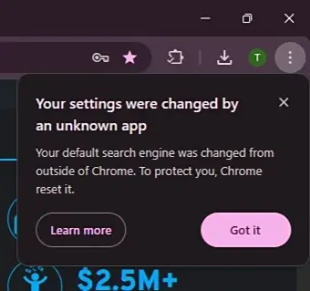 谷歌Chrome浏览器新增搜索引擎保护功能，防止未经授权修改