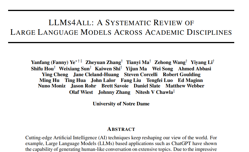 圣母大学团队发布史上最全面大语言模型跨学科应用报告：从历 …