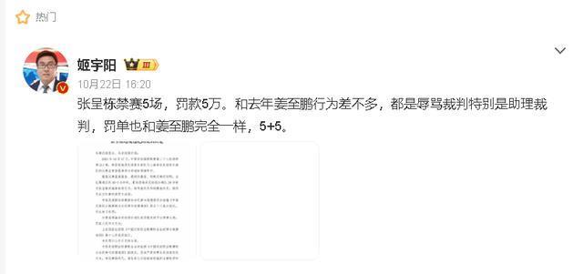 中足联开出重磅处罚！张呈栋停赛5场，罚款5万，能治好暴脾气吗？