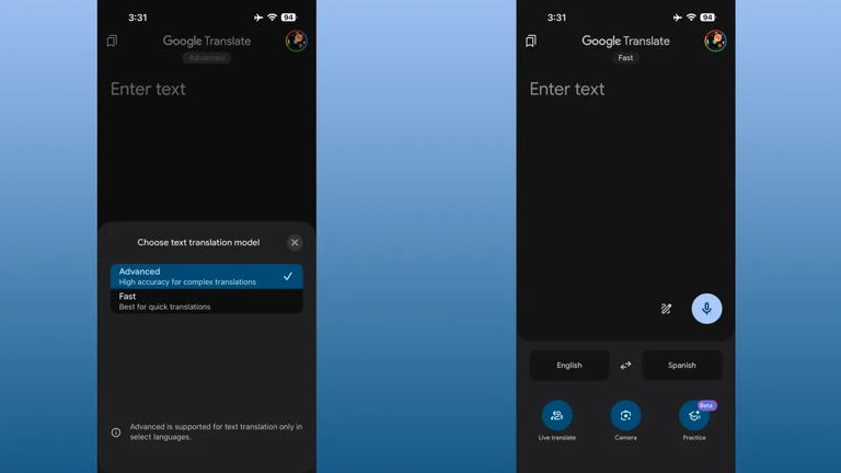 谷歌翻译加入文本翻译AI模型，有快速与进阶模式可选