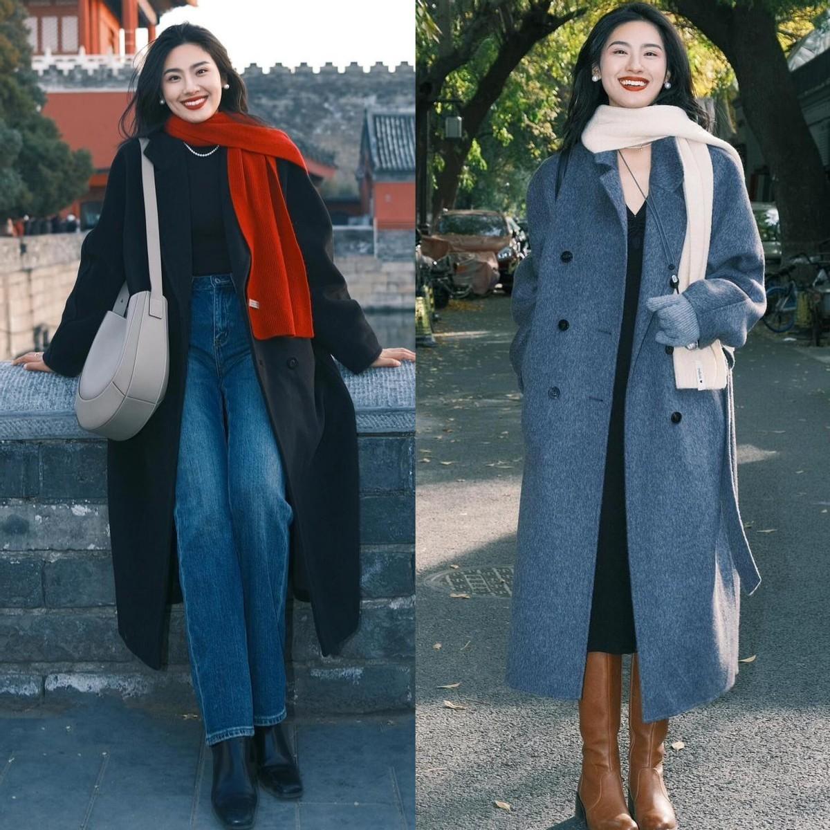 这才是40+女生该有的秋冬穿搭，“大衣+围巾”，时髦又显瘦