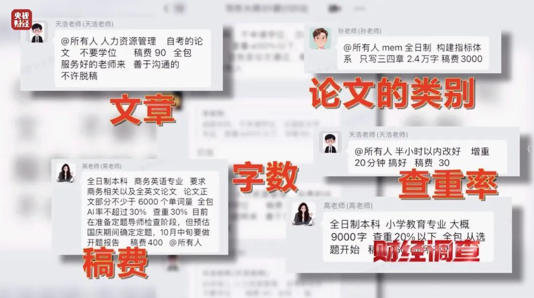 此前，央视曝光论文代写“黑工厂”产业链。图源：央视新闻