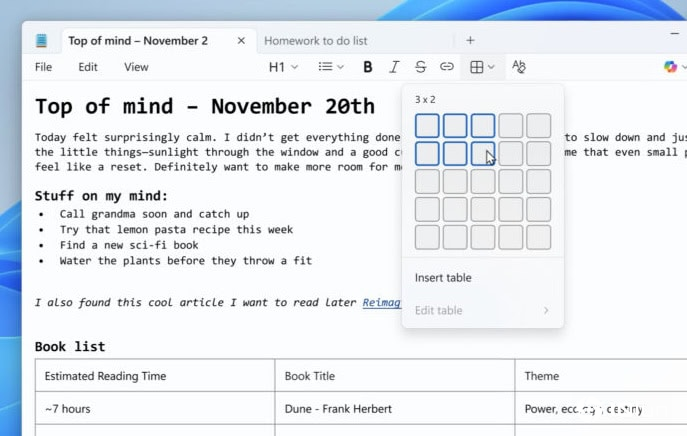 Windows11记事本添加表格功能 支持Markdown创建与编辑