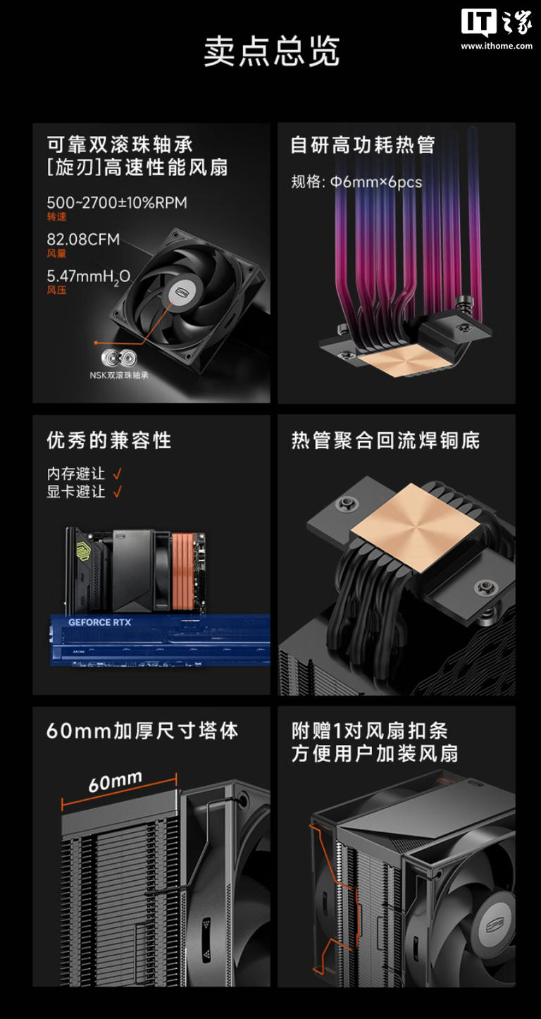 219元：超频三推出全新RT600 TC风冷散热器，六热管厚单塔设计