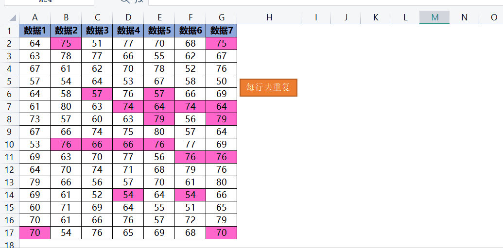 Excel中每行都去重复你会吗?