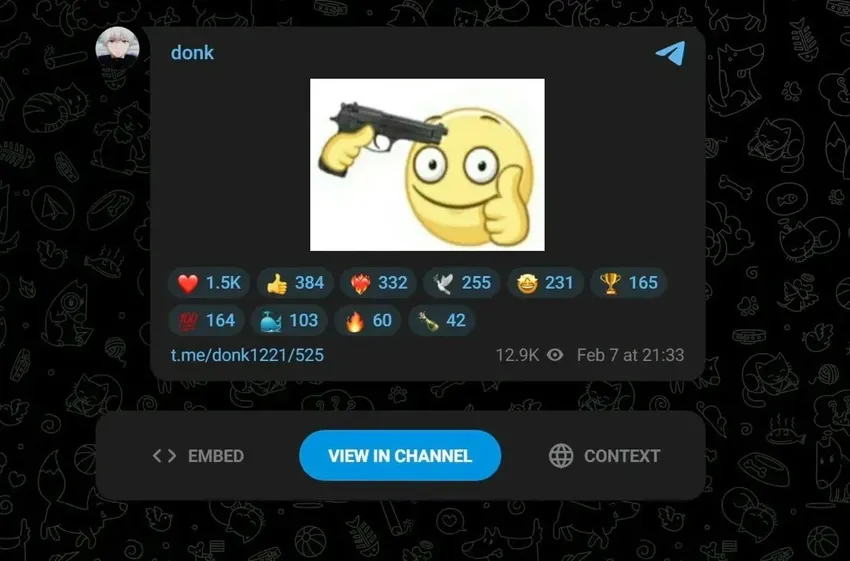 不敌黑豹后，Donk在个人频道发布自毙表情包