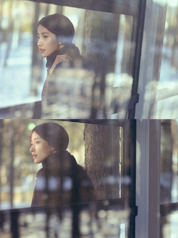 卢昱晓身穿褐色大衣 微倚车窗气质清冷