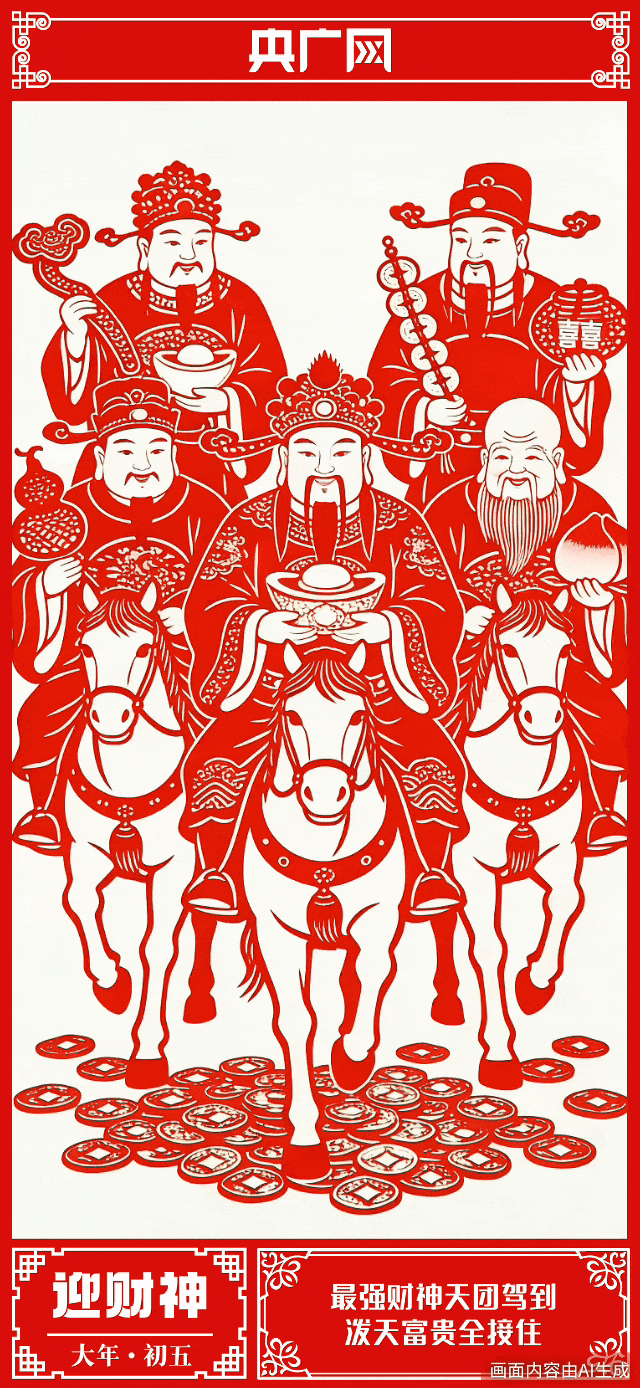 大年初五，迎财神，福禄寿喜财临门!