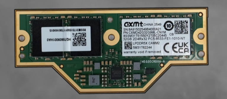 长鑫存储 LPDDR5X LPCAMM2 内存模组实物亮相，32GB 8533MT/s