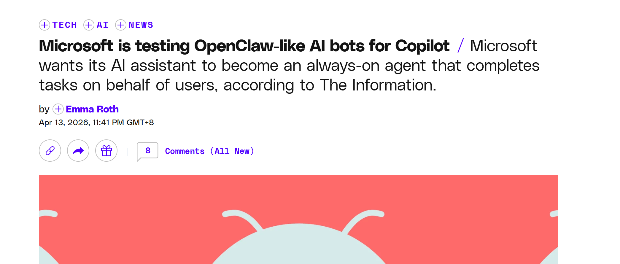 微软研发类 OpenClaw 智能体，将接入 Microsoft 365 Copilot