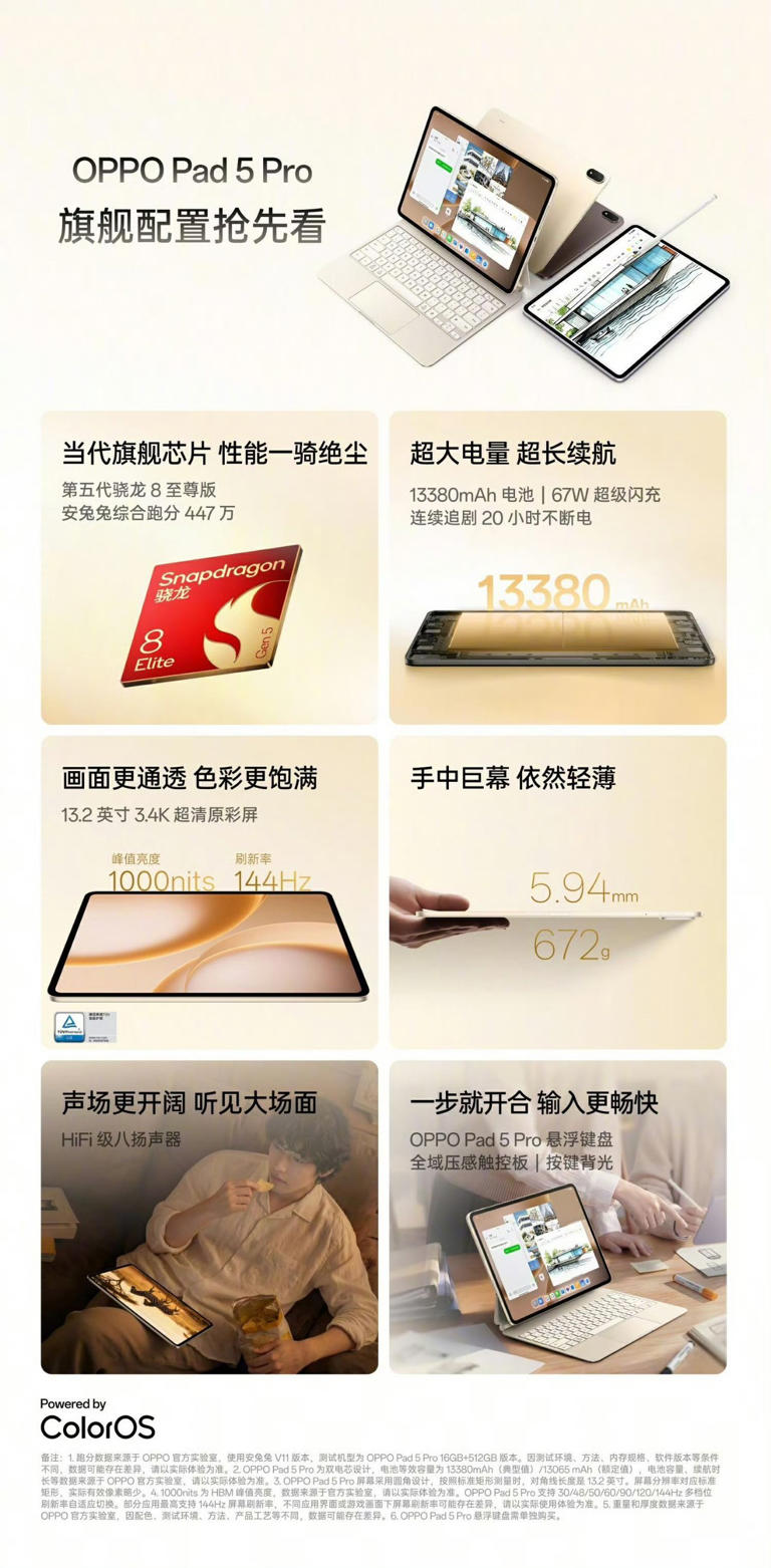 OPPO Pad Mini/Pad 5 Pro 核心配置公开