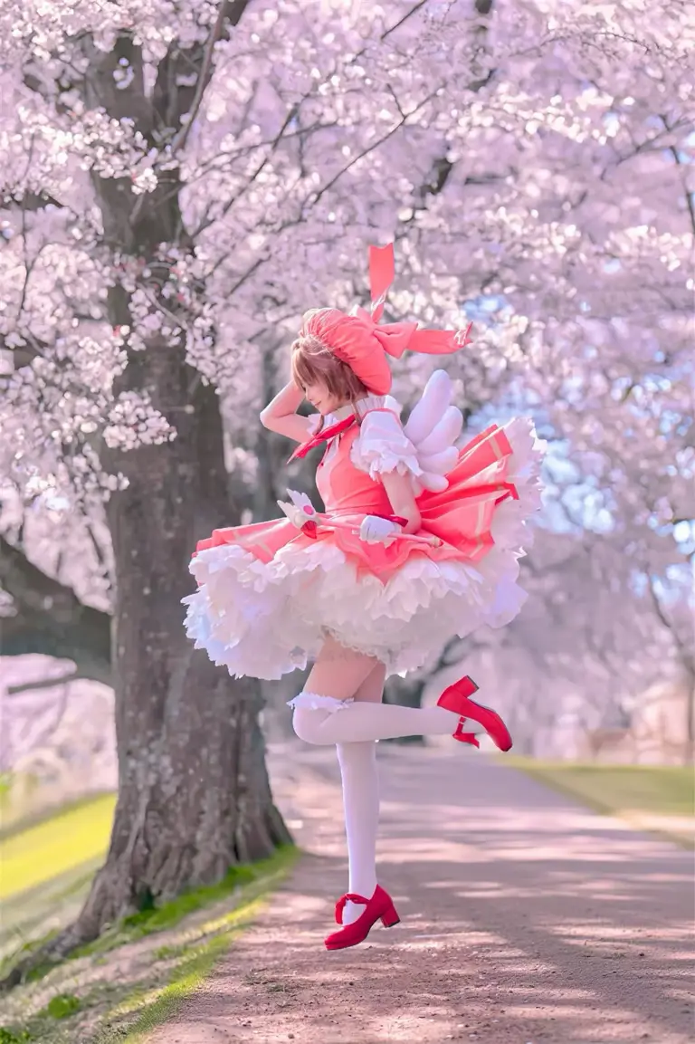 Coser在樱花树下扮演《魔卡少女樱》木之本樱，网友：奇迹美照