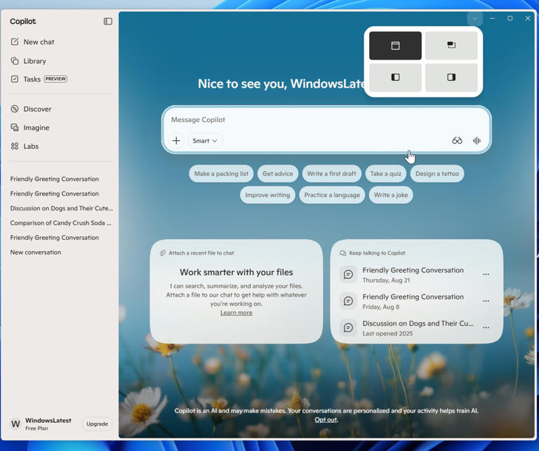 微软又改了：Win11 Copilot 重回桌面侧边