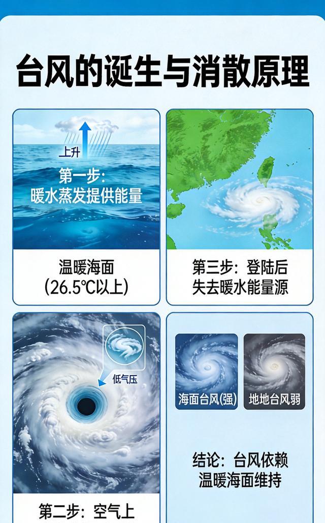 台风生成靠温暖海面，一登陆就快速消散，背后原理一次性讲透