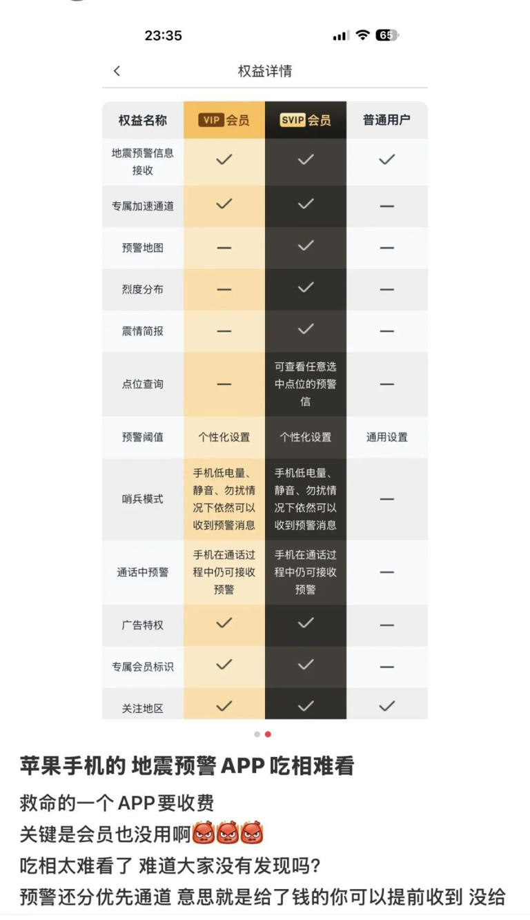 “地震来了，VIP先收到预警”，客服：会员16元一年非常便宜……网友吐槽：吃相太难看