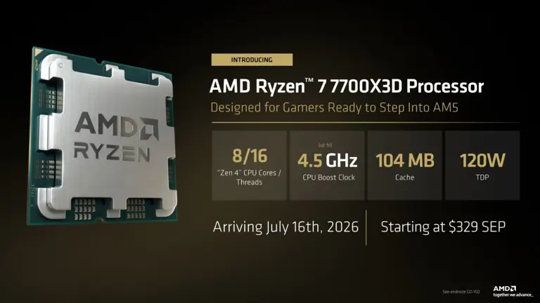 平民版游戏神U来了! AMD 7700X3D性能测试发布