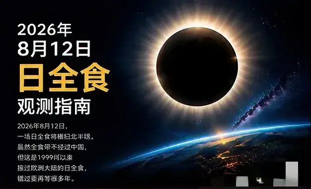 2026年8月12日“日全食”，10年难遇，牢记：1不睡、2要看、3不做