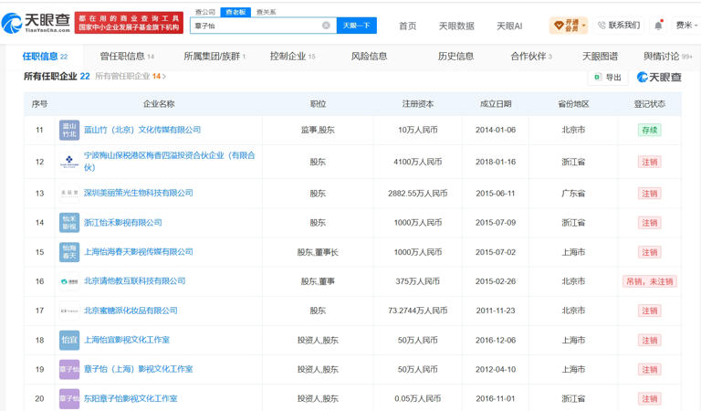 章子怡已成立多家科技公司