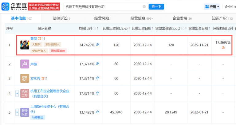 交个朋友创始人黄贺被限高
