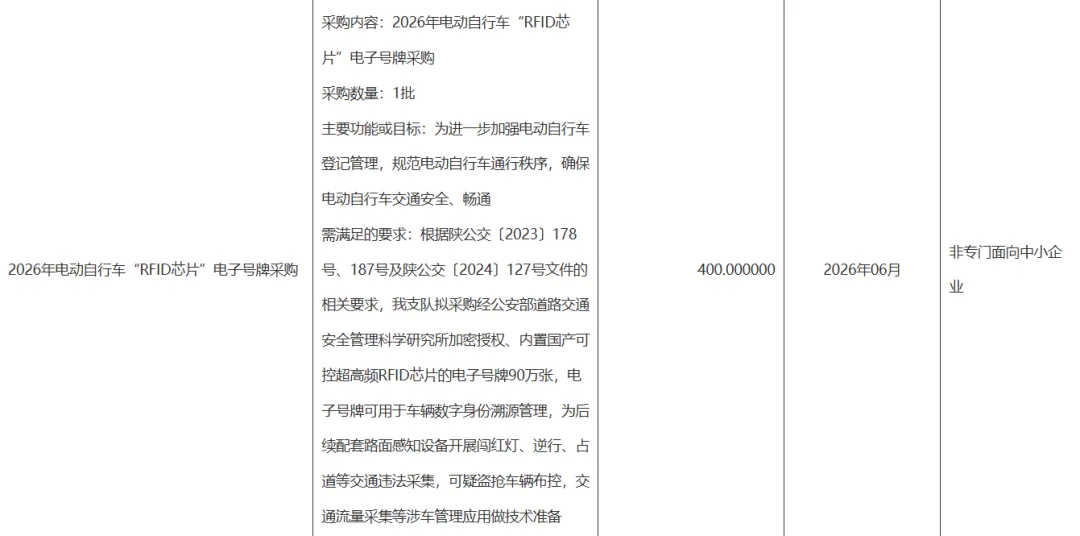 西安400万电动自行车RFID芯片项目，为何废标?