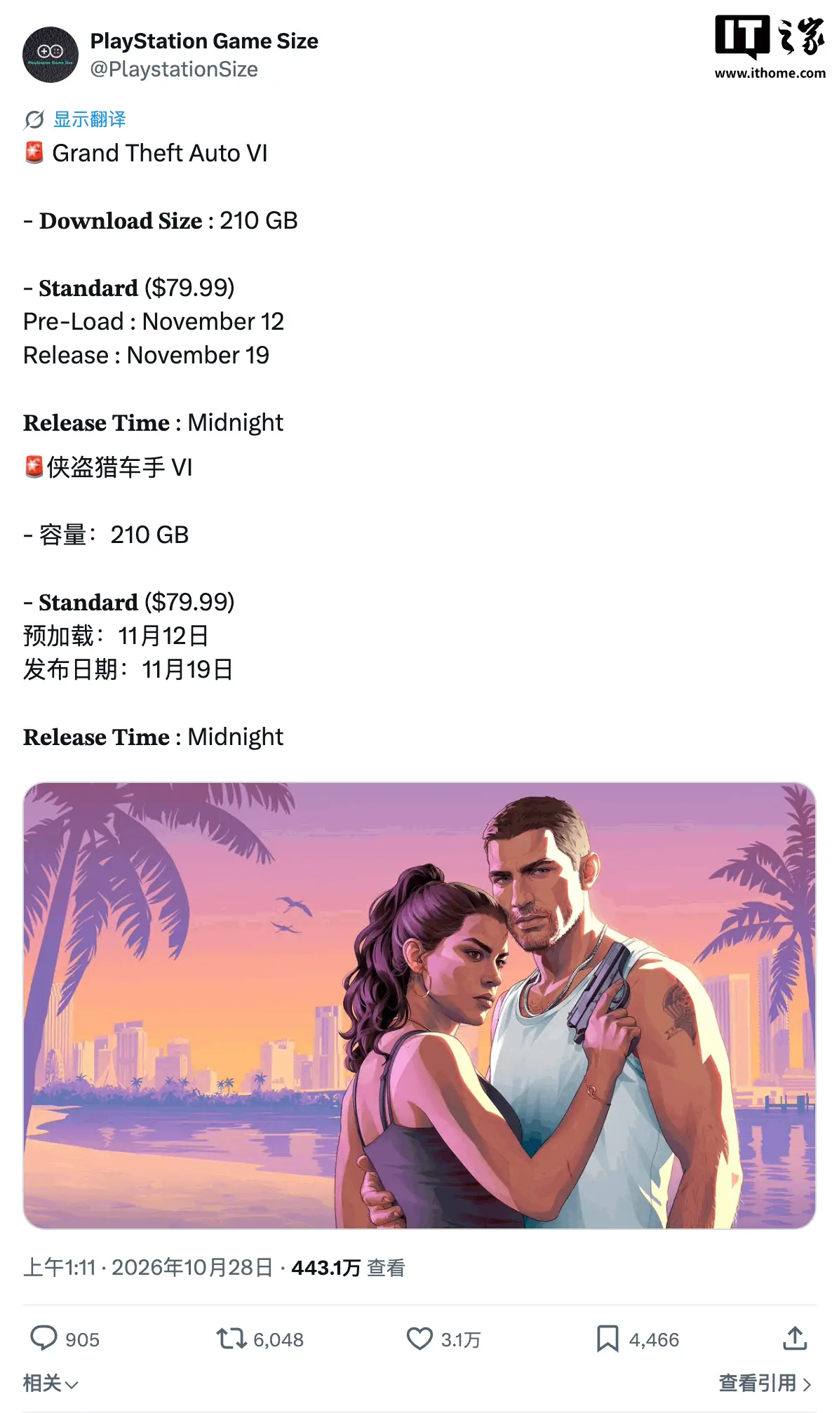 曝PS5版《GTA 6》下载大小达210GB